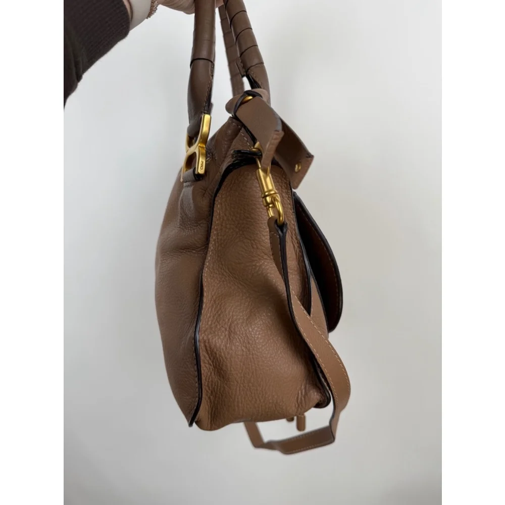 Chloe Marcie Medium Double Carry Satchel Bag in Grained Leather in Nut